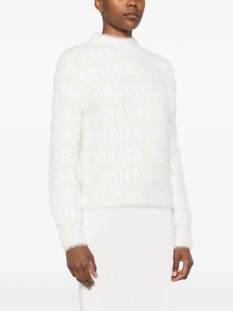 Balenciaga logo-knit fuzzy jumper - White