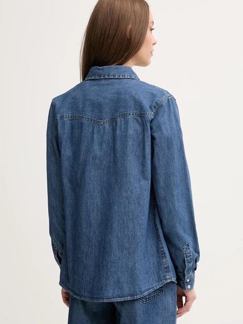 United Colors of Benetton koszula jeansowa damska kolor niebieski regular z kołnierzykiem klasycznym