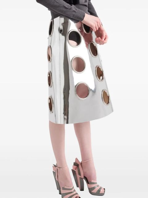 Prada metallic-effect leather midi skirt - Silver