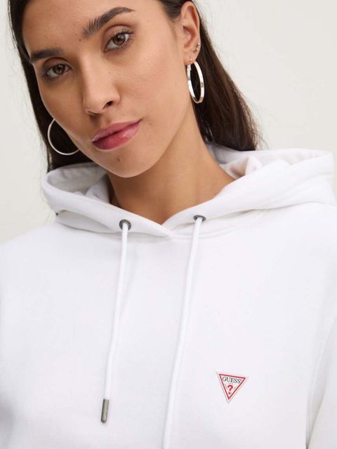 Guess Jeans bluza damska kolor biały z kapturem gładka W4YQ04 KC811