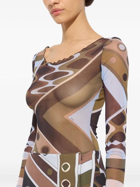 PUCCI Vivara-print tulle top - Brown