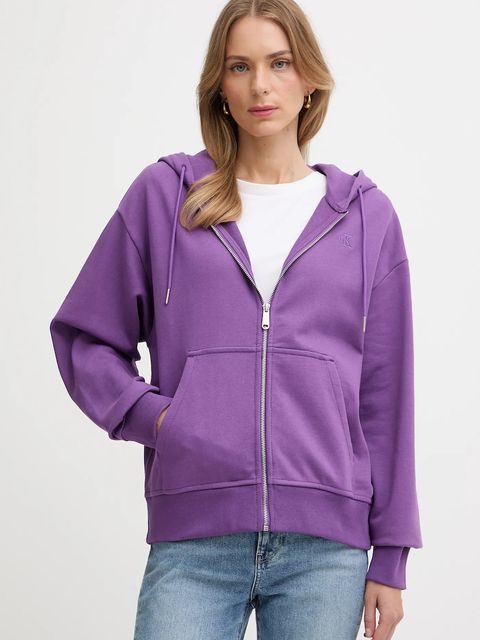 Calvin Klein Jeans bluza damska kolor fioletowy z kapturem gładka LV047B237G - zdjęcie produktu nr 1