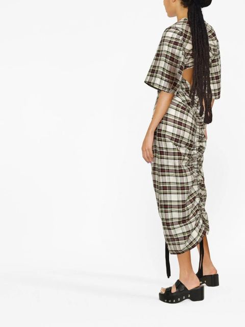 GANNI ruched plaid midi dress - Black
