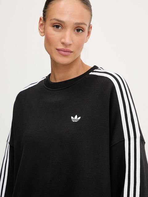 adidas Originals bluza bawełniana 3-Stripes damska kolor czarny z aplikacją JX5285