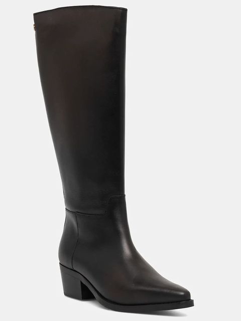 Tommy Hilfiger kozaki skórzane TH COWBOY LEATHER LONG BOOT damskie kolor czarny na słupku FW0FW09157 - zdjęcie produktu nr 1