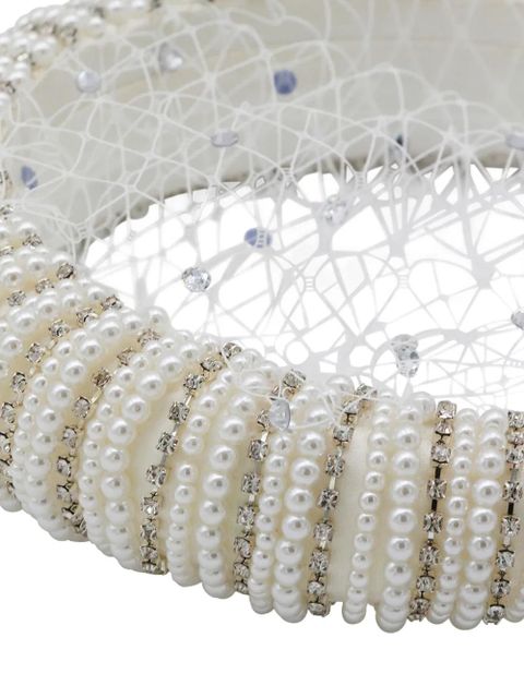Self-Portrait crystal-embellished veil headband - White