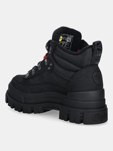 Buffalo workery Aspha Com Hike Mid damskie kolor czarny na płaskim obcasie lekko ocieplone 1622601-BLK