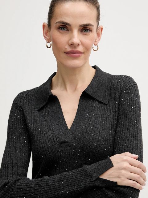 Mos Mosh sweter wełniany Ronika damski kolor szary lekki 175380