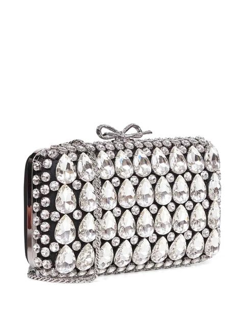 Self-Portrait crystal-embellished bow clutch - Silver