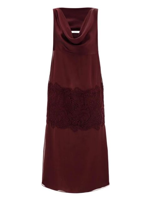 Ferragamo cowl-neck lace-insert midi dress - Red - zdjęcie produktu nr 1