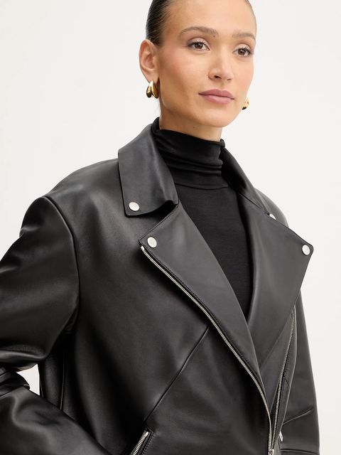 BOSS ramoneska skórzana kolor czarny przejściowa oversize 50547474