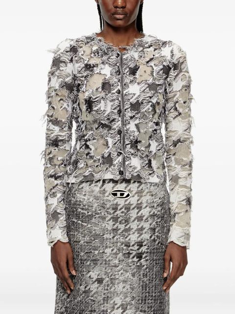 Diesel devoré-houndstooth-jacquard cardigan - White