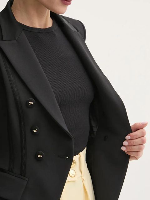 Elisabetta Franchi marynarka kolor czarny dwurzędowa gładka GI14251E2