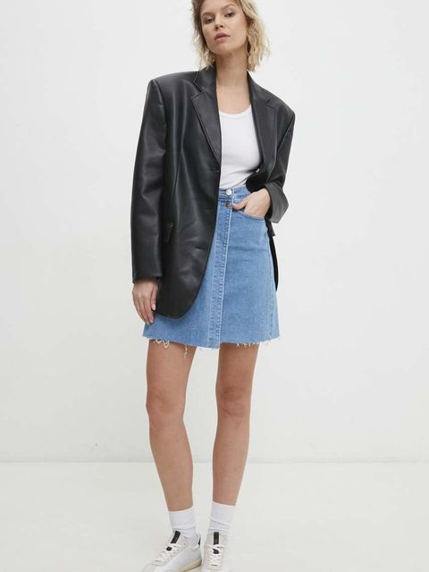 Answear.LAB spódnica jeansowa kolor niebieski mini rozkloszowana