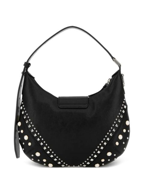 Jimmy Choo small Bar Hobo pearl-embellished leather shoulder bag - Black
