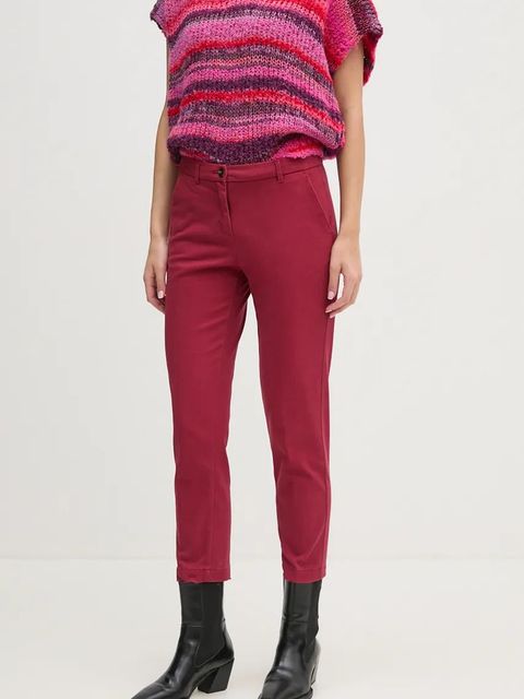 Sisley spodnie damskie kolor bordowy fason cygaretki medium waist 48M855BK7