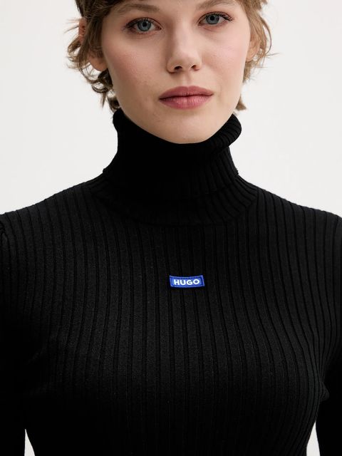 Hugo Blue sweter damski kolor czarny lekki z golfem 50548163