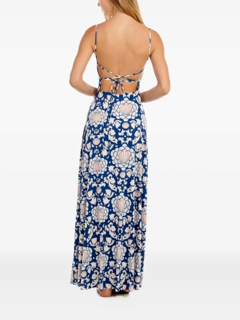 Agua By Agua Bendita Arista open-back shell-print maxi dress - Blue