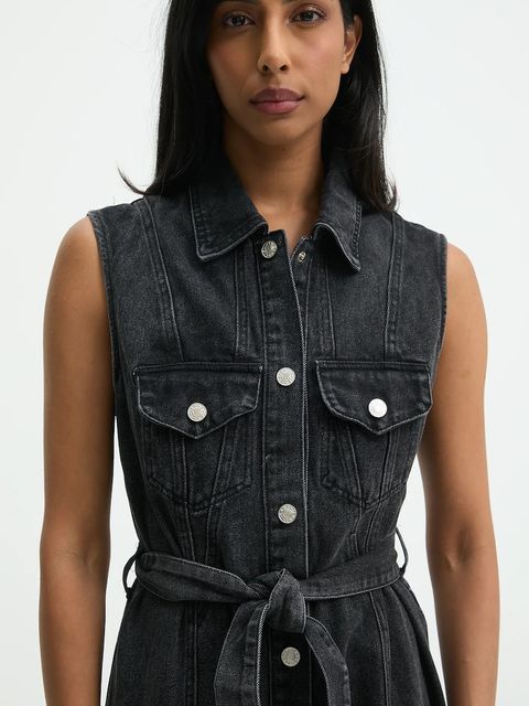 Answear.LAB sukienka jeansowa kolor czarny maxi prosta