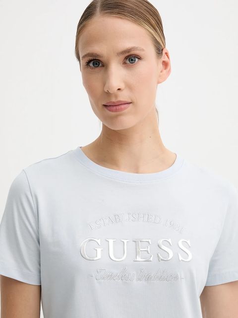 Guess t-shirt bawełniany NINA damski kolor niebieski V5YI12 J1314