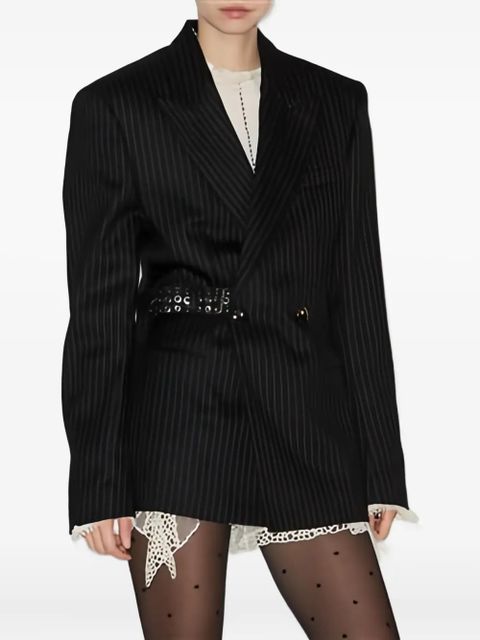 ISABEL MARANT pinstripe studded-belt jacket - Black