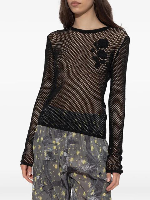 GANNI floral-appliqué crochet-knit sweater - Black