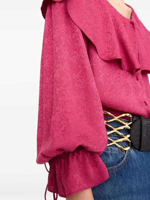 Chloé round-nek ruffled silk blouse - Pink