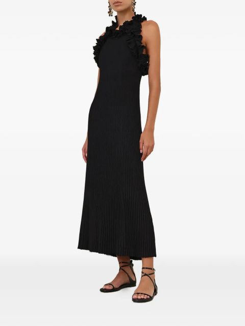 ZIMMERMANN Luna ruffle-trimmed ribbed-knit midi dress - Black