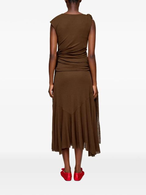 GANNI knot detail asymmetric midi dress - Brown