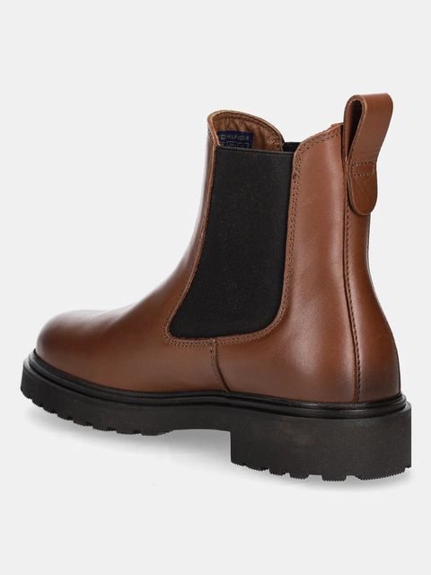 Tommy Hilfiger sztyblety skórzane LEATHER CLEATED CHELSEA damskie kolor brązowy na płaskim obcasie FW0FW08766