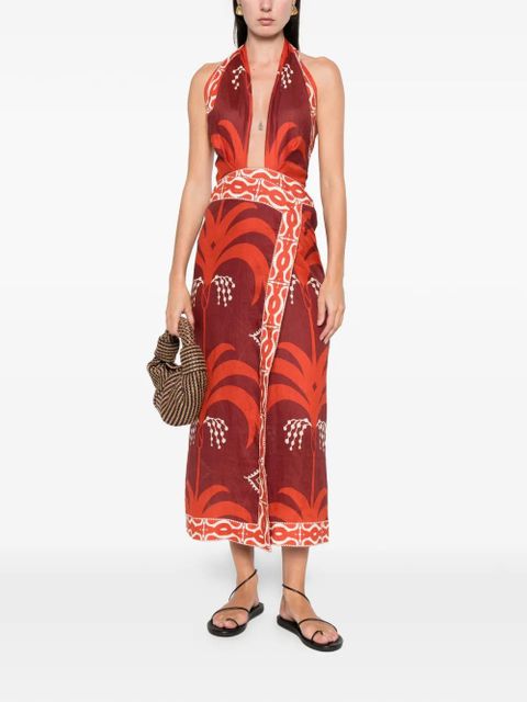 Johanna Ortiz Buen Viento printed halterneck dress - Red