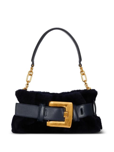 Balmain mini Anthem shearling buckle-detail clutch bag - Black - zdjęcie produktu nr 1