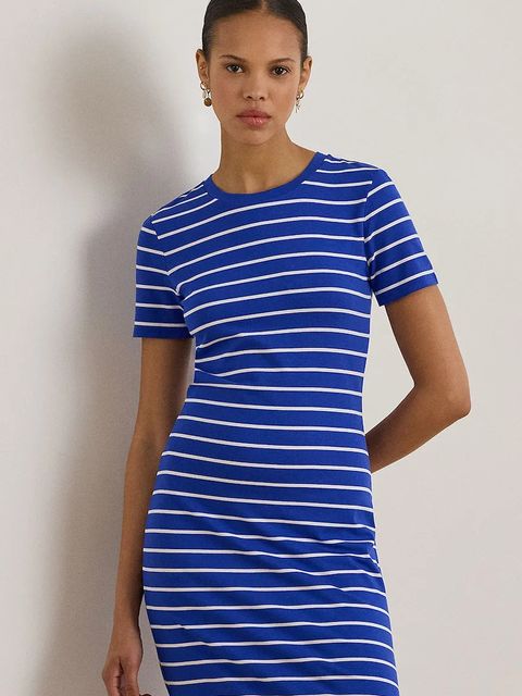 Lauren Ralph Lauren sukienka kolor niebieski midi prosta 200P03768