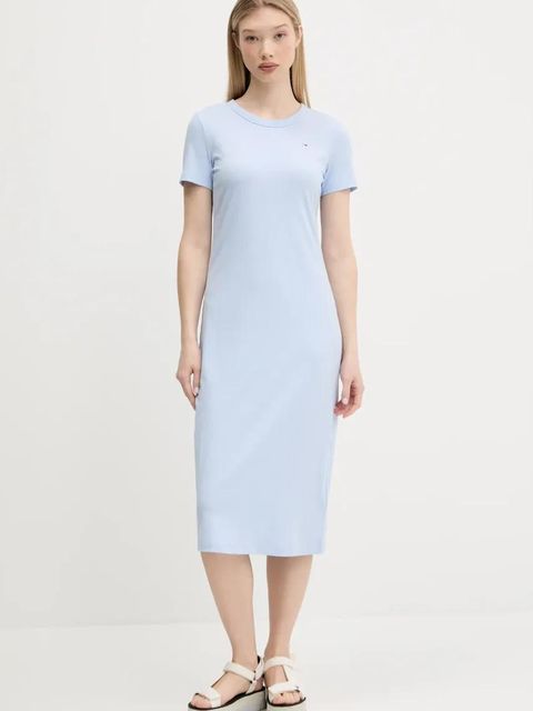 Tommy Jeans sukienka kolor niebieski midi rozkloszowana DW0DW19721 - zdjęcie produktu nr 1