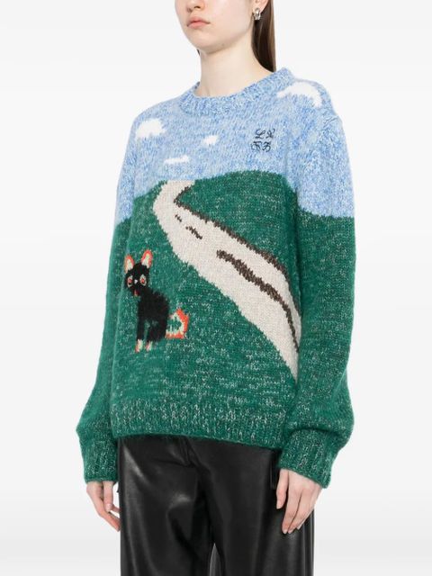LOEWE x Louis Wain landscape-intarsia sweater - Green