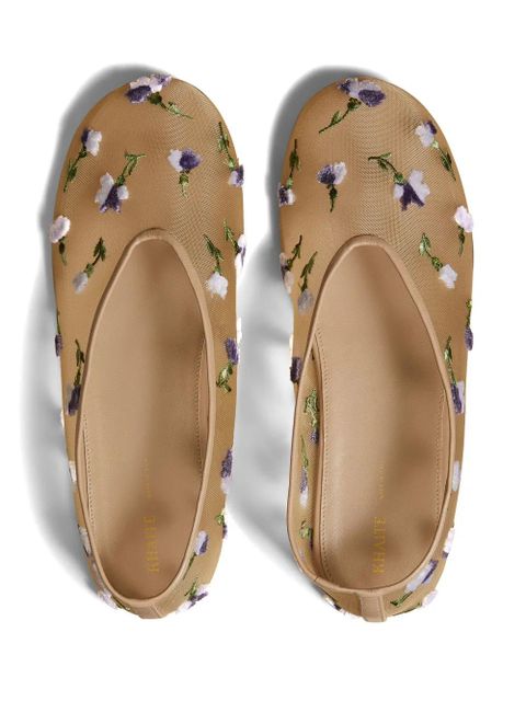 KHAITE The Marcy floral-embroidered ballerina shoes - Neutrals
