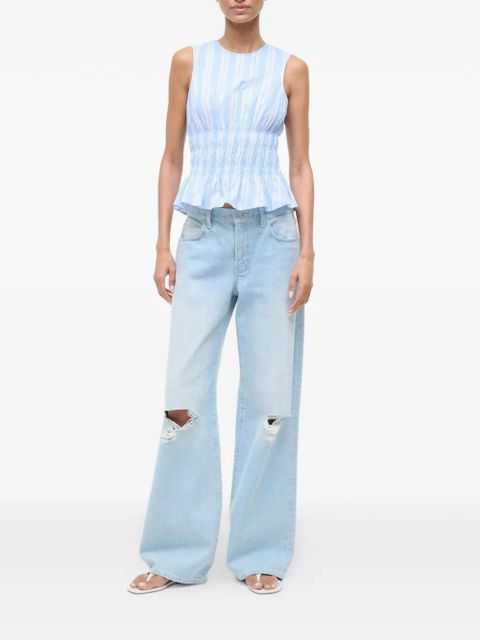 STAUD striped shirred peplum top - Blue - zdjęcie produktu nr 2