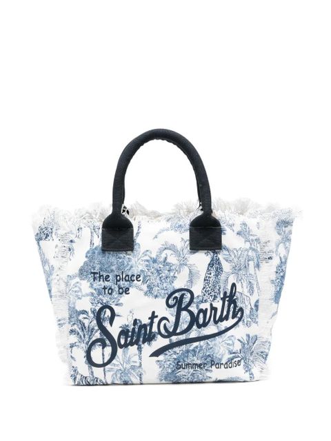 MC2 Saint Barth Vanity jungle-print frayed-edges tote bag - White - zdjęcie produktu nr 1