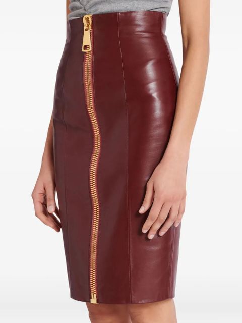 Balmain lambskin-leather zip-front mini skirt - Red