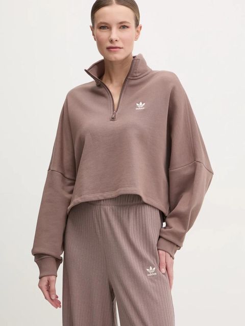 adidas Originals bluza bawełniana Essential damska kolor brązowy gładka JD0922