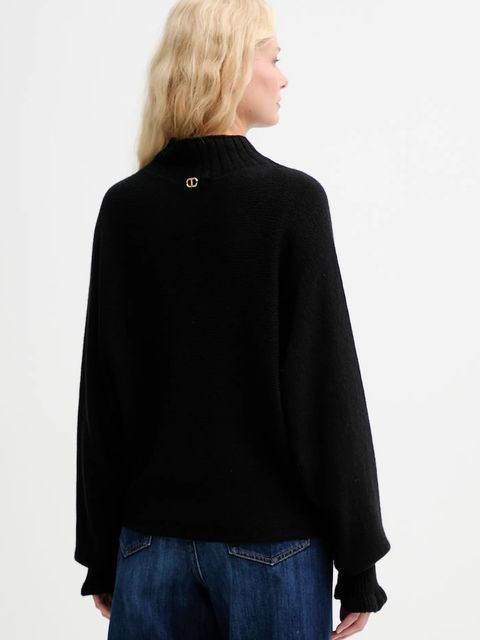 Twinset sweter z dodatkiem wełny damski kolor czarny lekki 252TT3353