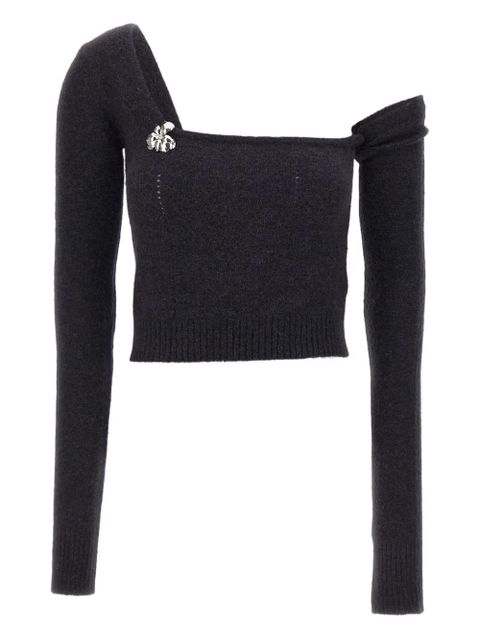 Blumarine flower-embellished one-shoulder sweater - Black - zdjęcie produktu nr 1