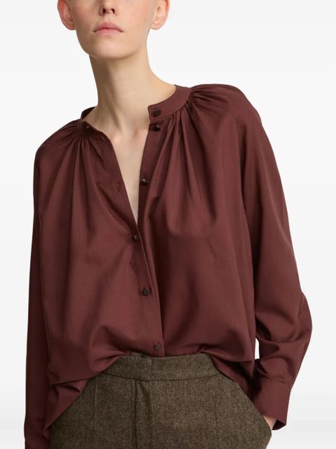 Yves Salomon pleated-neck shirt - Brown