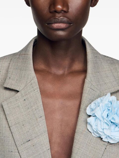 SANDRO flower-brooch checked blazer - Grey