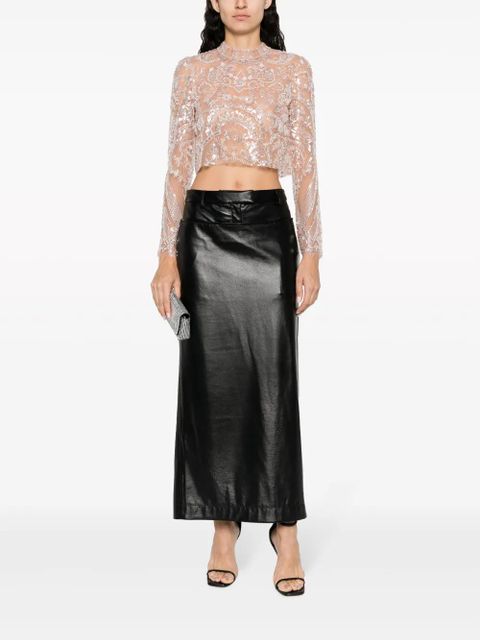 Self-Portrait sequin-embellished semi-sheer top - Neutrals