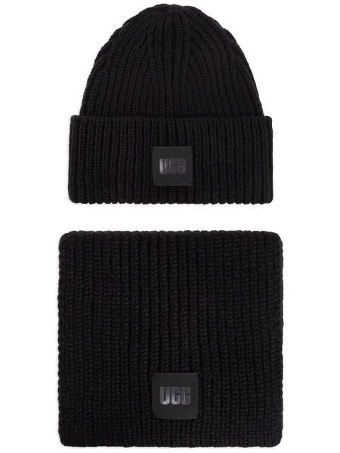 UGG logo-patch ribbed beanie - Black - zdjęcie produktu nr 1