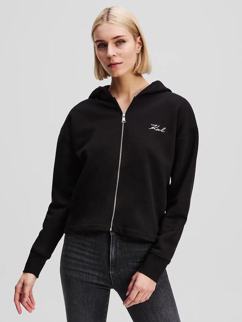 Karl Lagerfeld bluza HEM SIGNATURE damska kolor czarny z kapturem z aplikacją A3W20067 - zdjęcie produktu nr 2