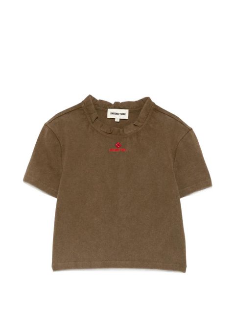 SHUSHU/TONG ruffled-trim logo-embroidered T-shirt - Green - zdjęcie produktu nr 1