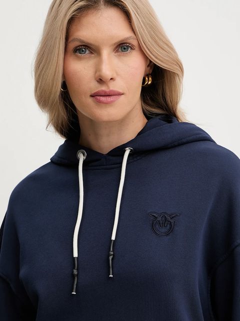 Pinko bluza bawełniana damska kolor granatowy z kapturem gładka 105507 A2RB