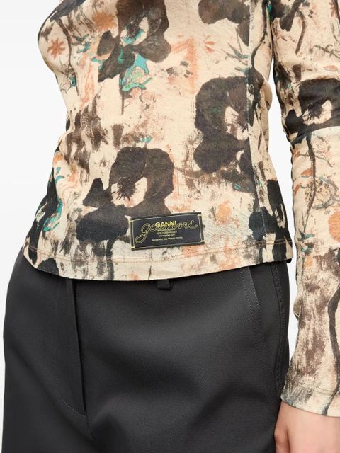 GANNI floral-print top - Neutrals